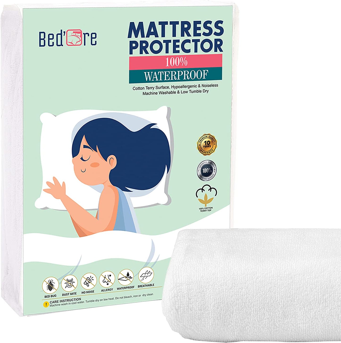 Bed'Ore 100% Waterproof Mattress Protector Terry Top